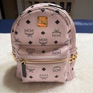 MCM Pink Mini Backpack with Gold Details